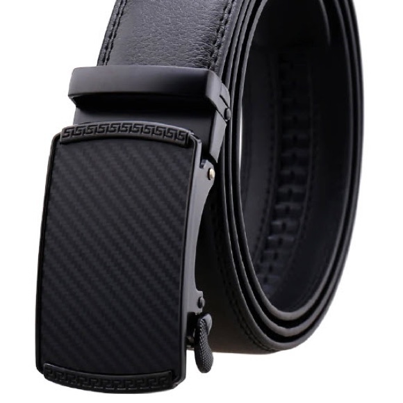 Mens Adjustable Slide Buckle Belt - Genuine Leather Automatic Belt With No Holes - Picture 1 of 1